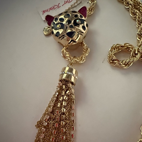 NWT BETSEY JOHNSON MAGNIFICENT GOLD LEOPARD PENDANT NECKLACE - Picture 9 of 13